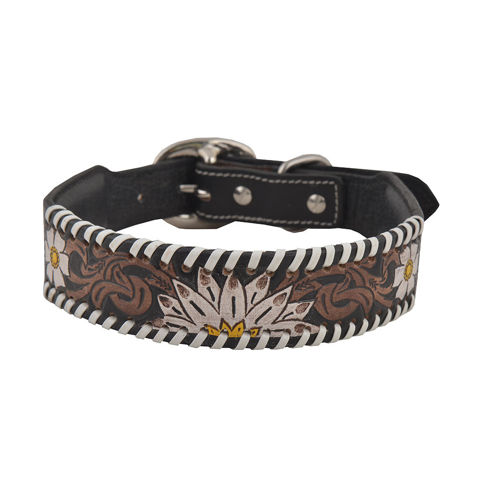 Oxy Daisy Hand - Tooled Leather Dog Collar - PhishStones Products