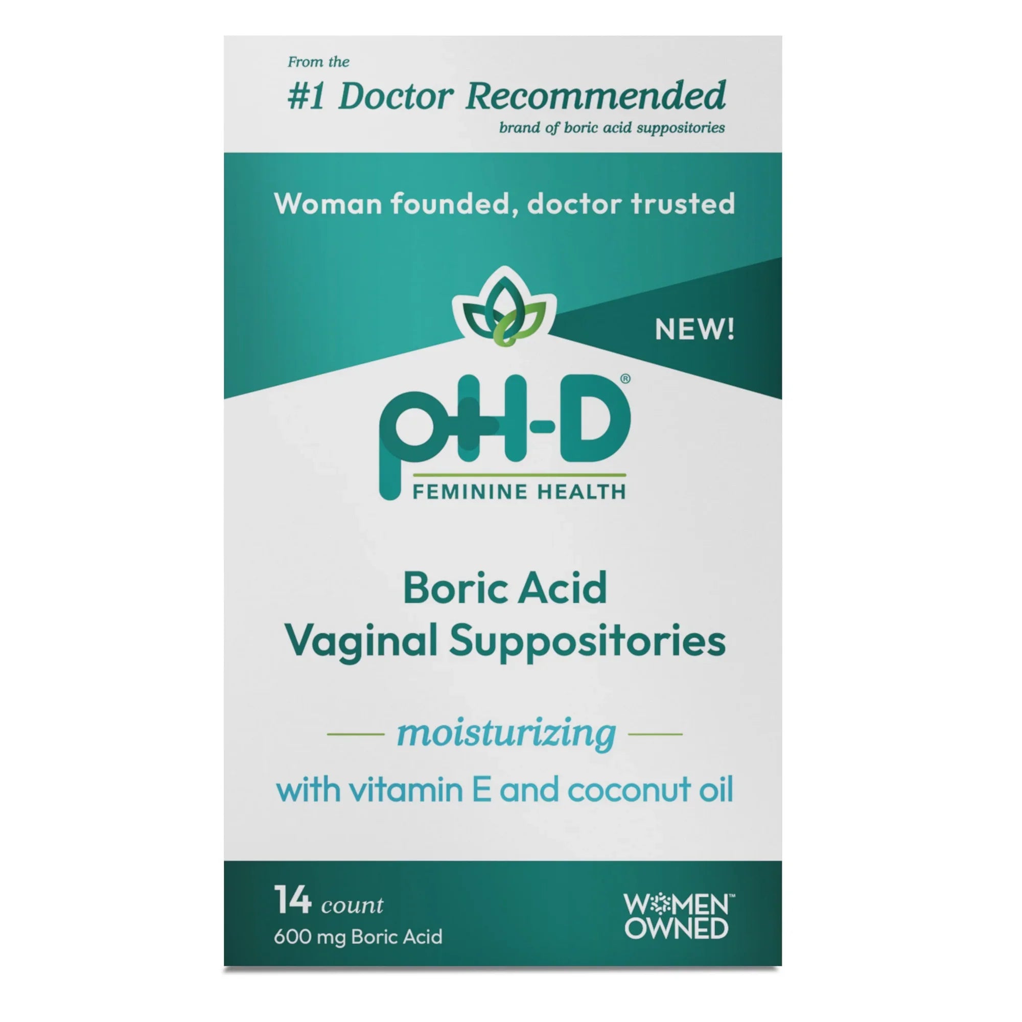 Ph-D Feminine Health Boric Acid Vaginal Suppositories, 600 mg, 14 Count