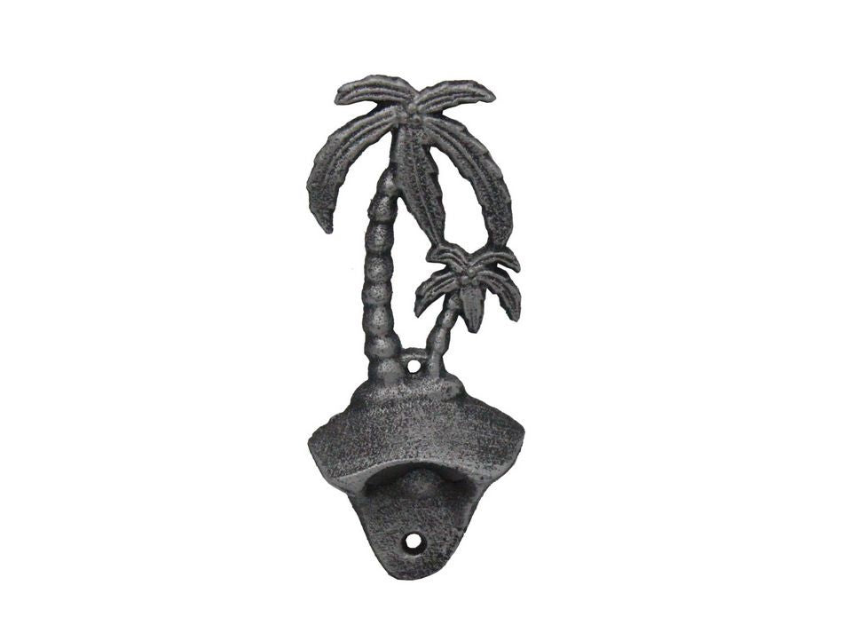 Rustic Silver Cast Iron Wall Mounted Palmtree Bottle Opener 6""