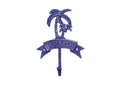 Rustic Dark Blue Cast Iron Palm Tree Beach Hook 8""