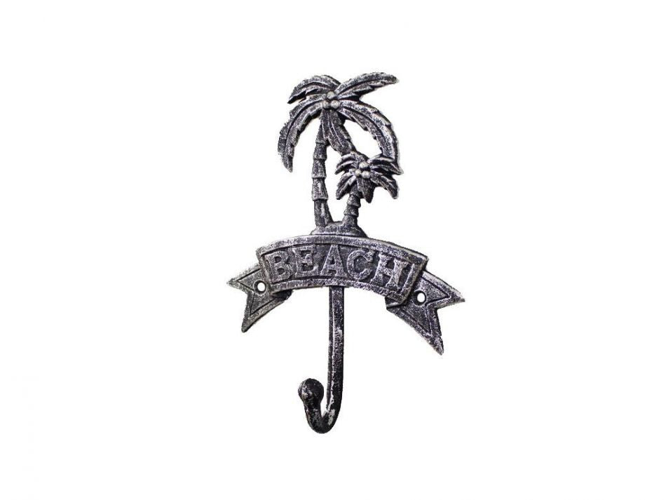 Rustic Silver Cast Iron Palm Tree Beach Hook 8""