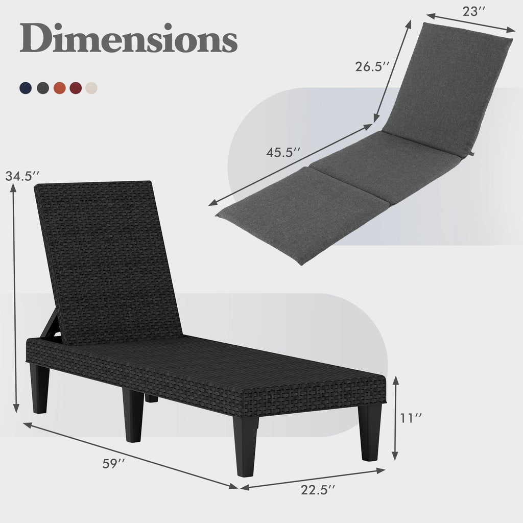 Patio Lounge Chair 3-Position Adjustable Backrest and Cushion