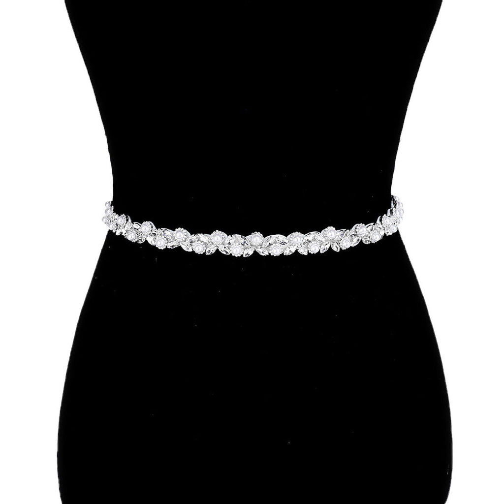 Pearl Crystal Rhinestone Floral Bridal Wedding Belt Headband