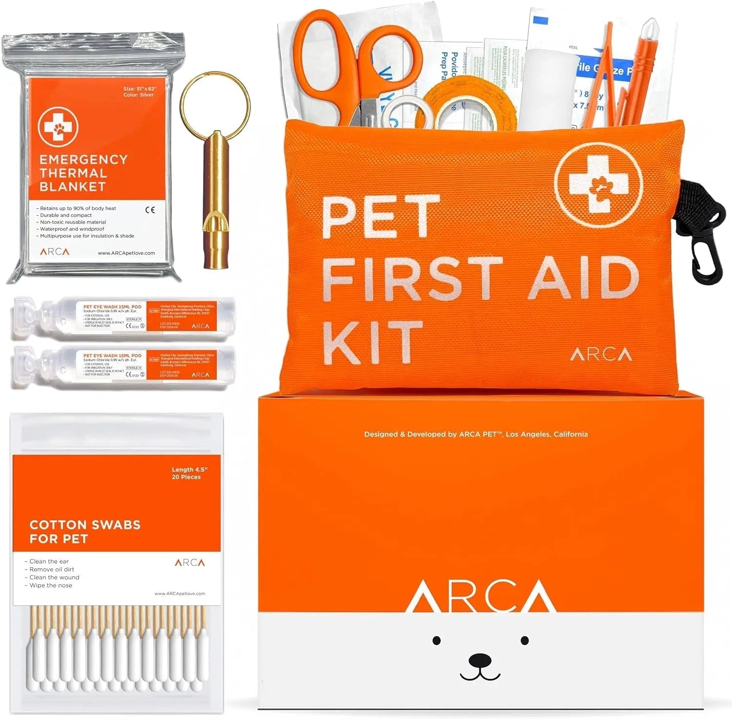 Pet First Aid Kit for Dogs & Cats with Thermometer, Tick Remover & Manual - PhishStones Products