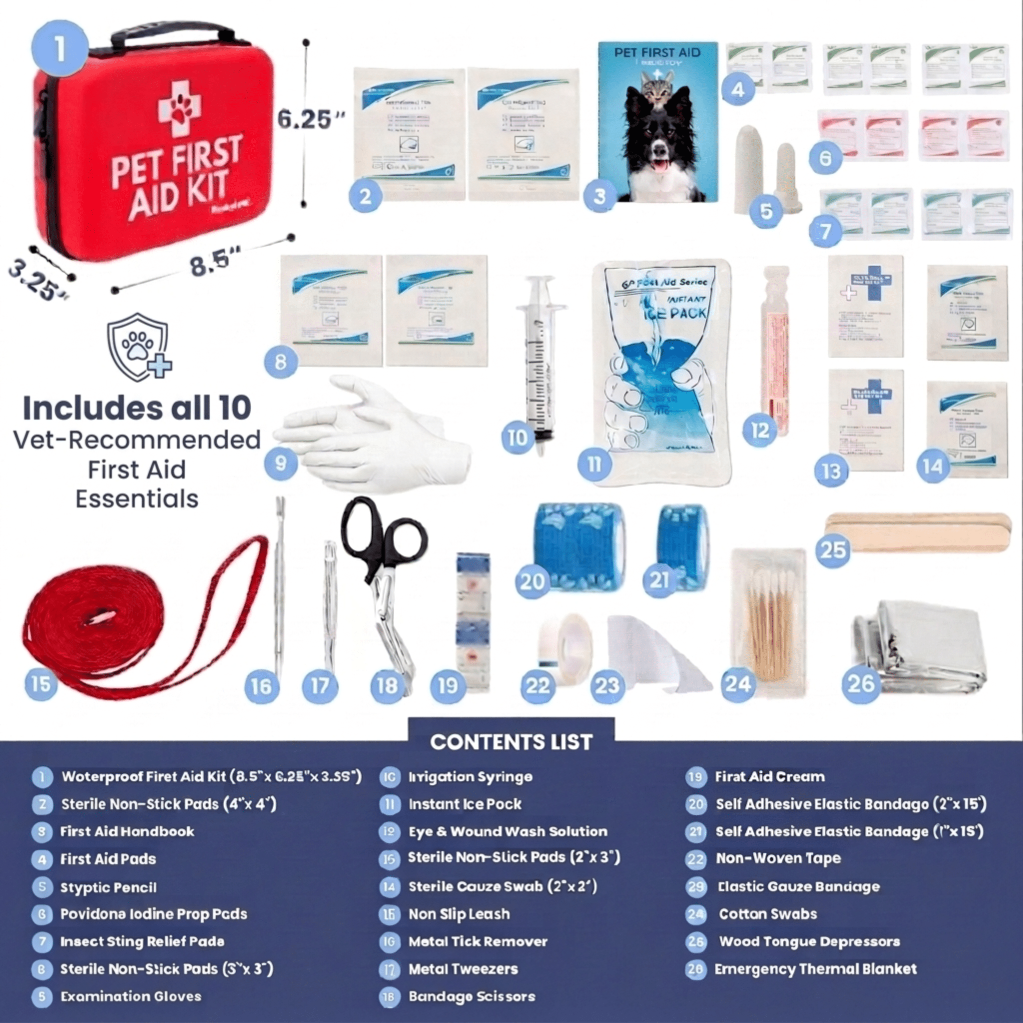 Pet First Aid Kit for Dogs & Cats with Vet - Approved Essentials - PhishStones Products