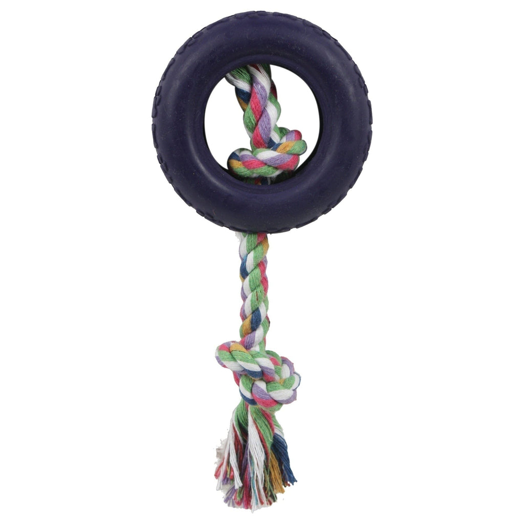 Pet Life ® Rubberized Chew Jute Rope and Tire Pet Dog Toy