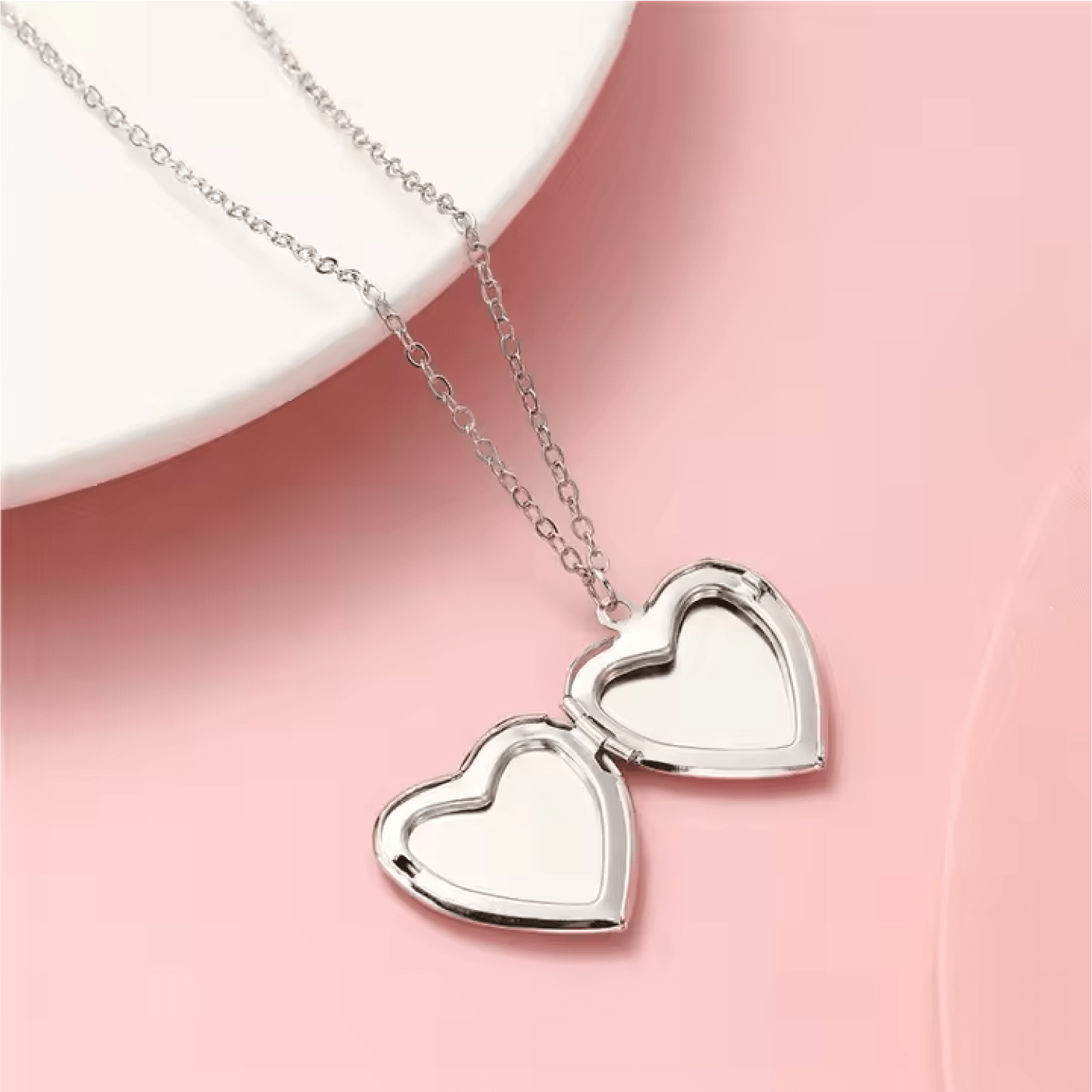 Pink Heart Locket Necklace with Chain-super cute!
