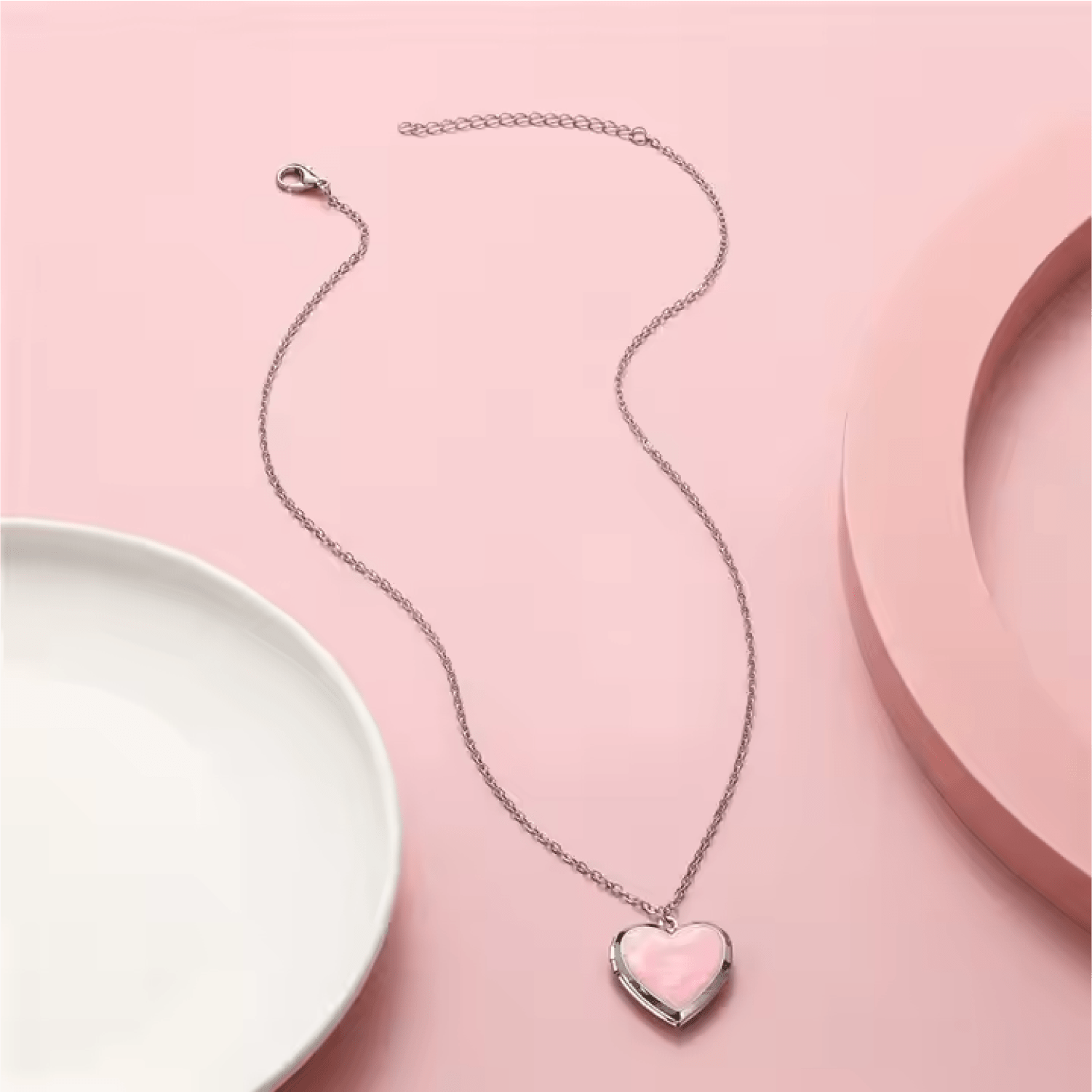 Pink Heart Locket Necklace with Chain-super cute!