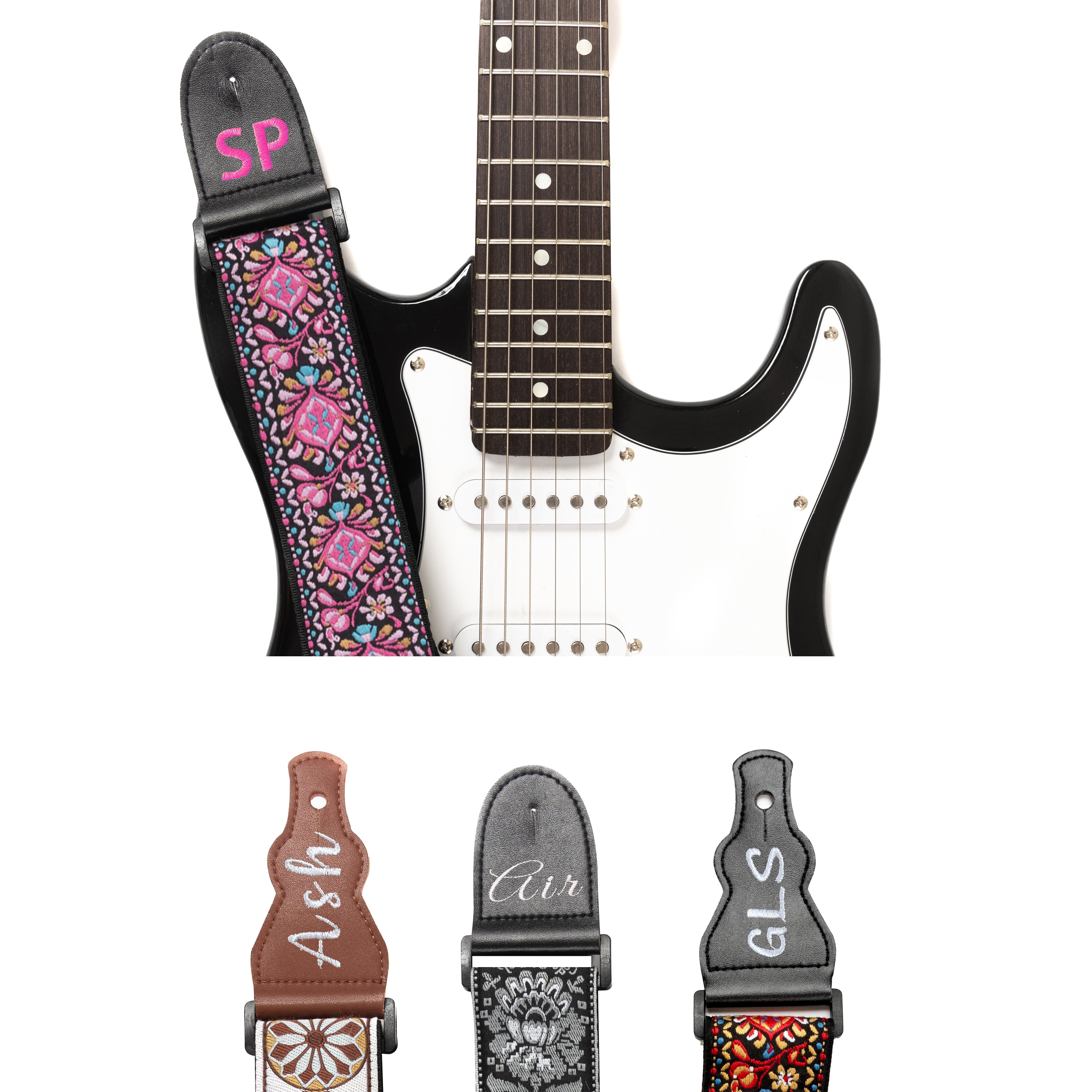Custom Pink Woven Vintage Design Guitar Strap W/FREE BONUS- 2 Picks + Strap Locks + Strap Button