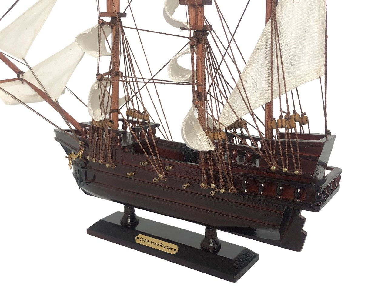 Wooden Blackbeard's Queen Anne's Revenge White Sails Pirate Ship Model 20""