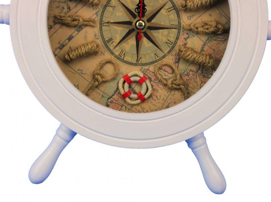 Wooden White Ship Wheel Knot Faced Clock 12""