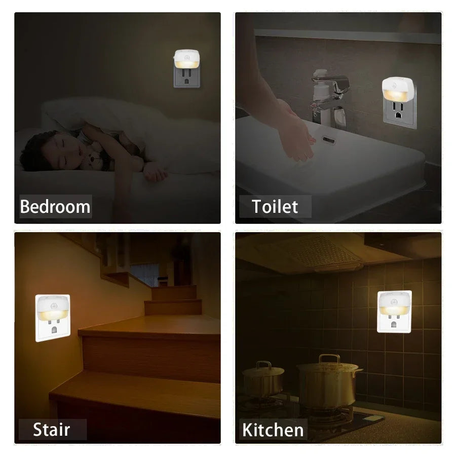 Plug - In Motion Sensor Night Light with Dusk - to - Dawn Sensor — Mini LED Nightlight for Bathroom, Hallway & Bedroom (EU/US Plug) - PhishStones Products