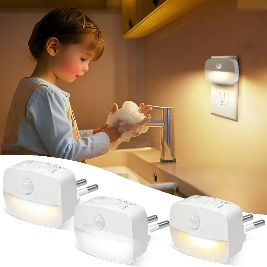Plug - In Motion Sensor Night Light with Dusk - to - Dawn Sensor — Mini LED Nightlight for Bathroom, Hallway & Bedroom (EU/US Plug) - PhishStones Products
