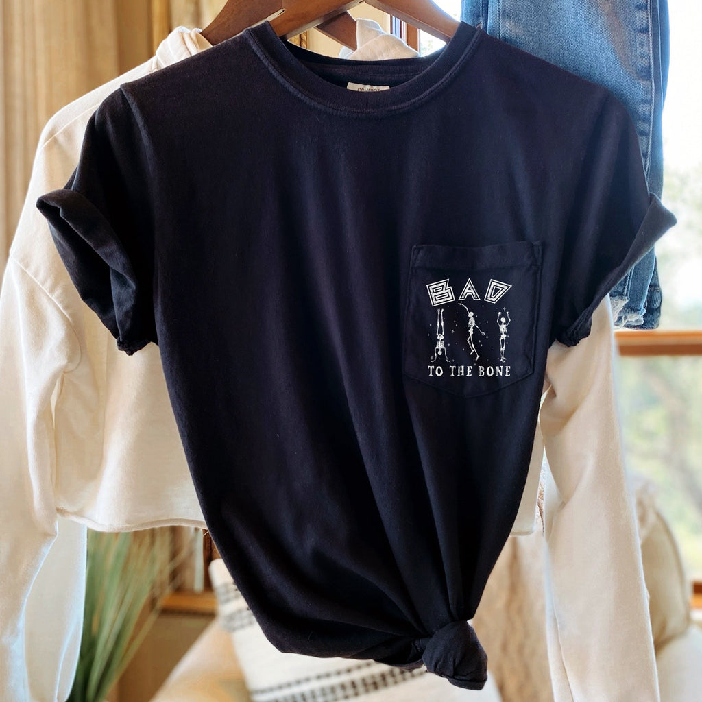 Bad To The Bone Halloween Pocket Vintage Ghosts Moonlit Night Edition Classic Premium Quality Comfort Colors Tee
