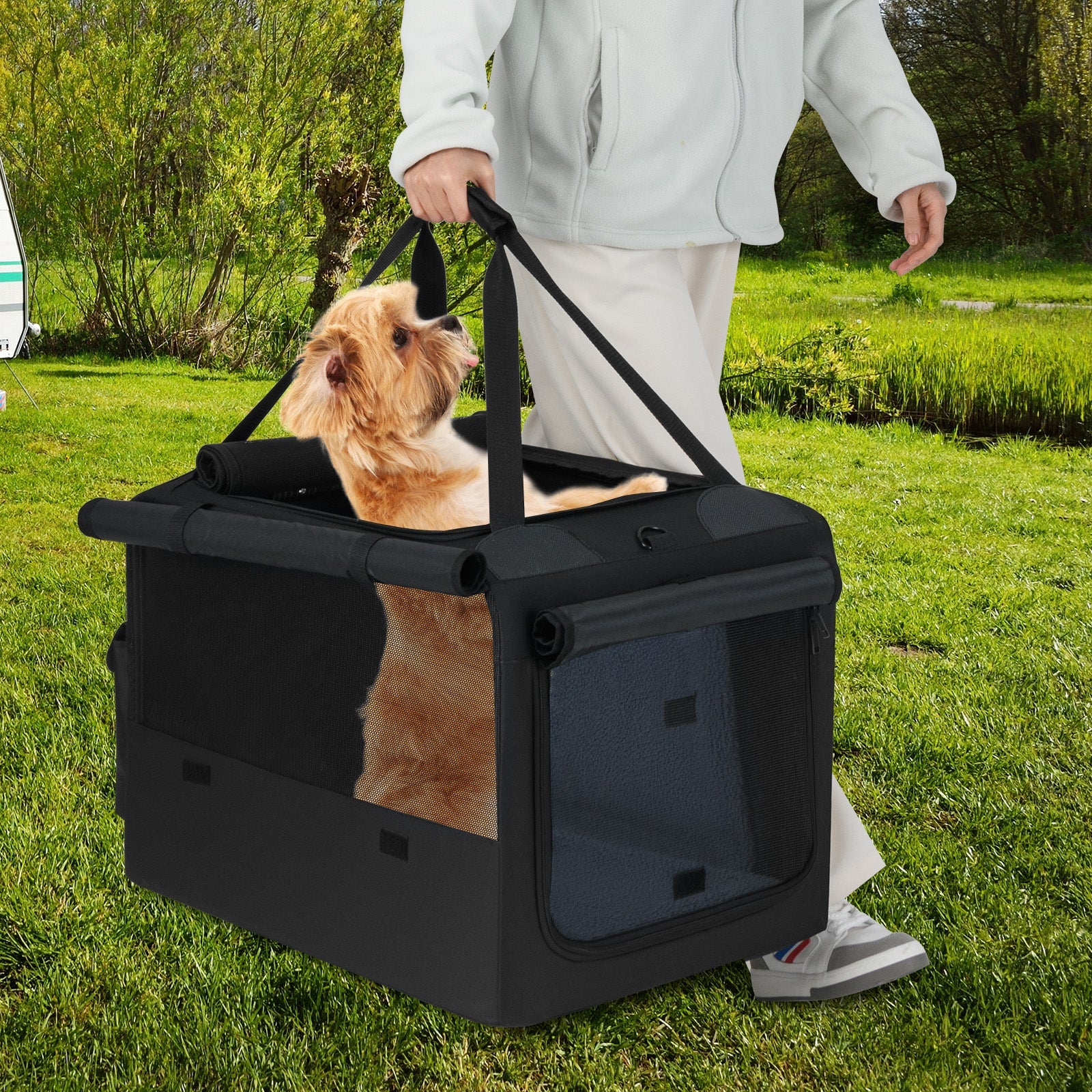 Portable Foldable Pet Carrying Bag with 2 Openings and Comfy Cushion-S