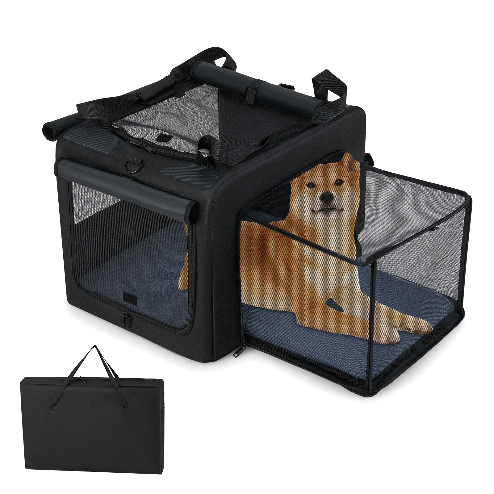 Portable Foldable Pet Carrying Bag with 2 Openings and Comfy Cushion-S