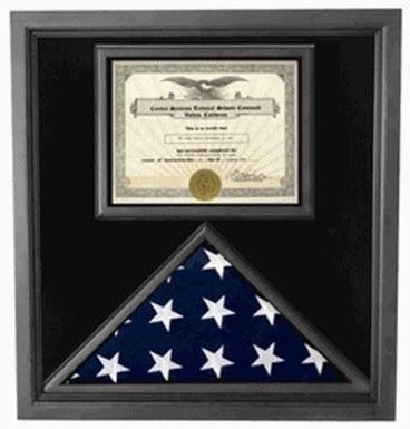 Premium USA - Made Solid wood 4x6 flag and certificate display case Black Finish - PhishStones Products