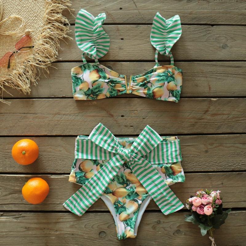 Two-Pieces Women Push-Up Padded Bra Ruffles Bandage Bikini Set Swimsuit Women's Bathing Suits Ruffles Flounce Bikini Sets Low Rise Two Piece Swimsuit Swimwear Bathing Suit Beachwear