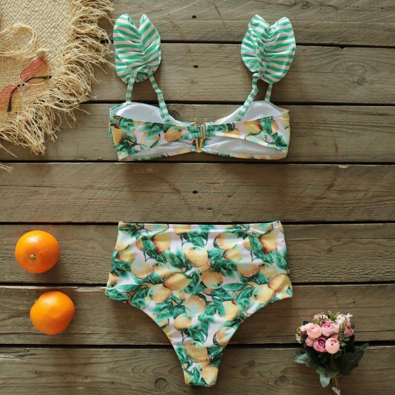Two-Pieces Women Push-Up Padded Bra Ruffles Bandage Bikini Set Swimsuit Women's Bathing Suits Ruffles Flounce Bikini Sets Low Rise Two Piece Swimsuit Swimwear Bathing Suit Beachwear