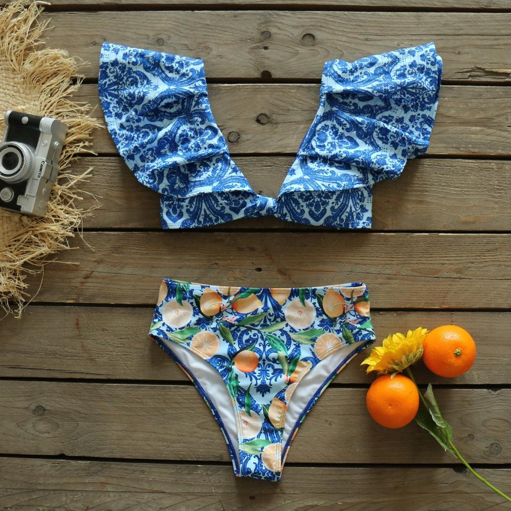 Two-Pieces Women Push-Up Padded Bra Ruffles Bandage Bikini Set Swimsuit Women's Bathing Suits Ruffles Flounce Bikini Sets Low Rise Two Piece Swimsuit Swimwear Bathing Suit Beachwear