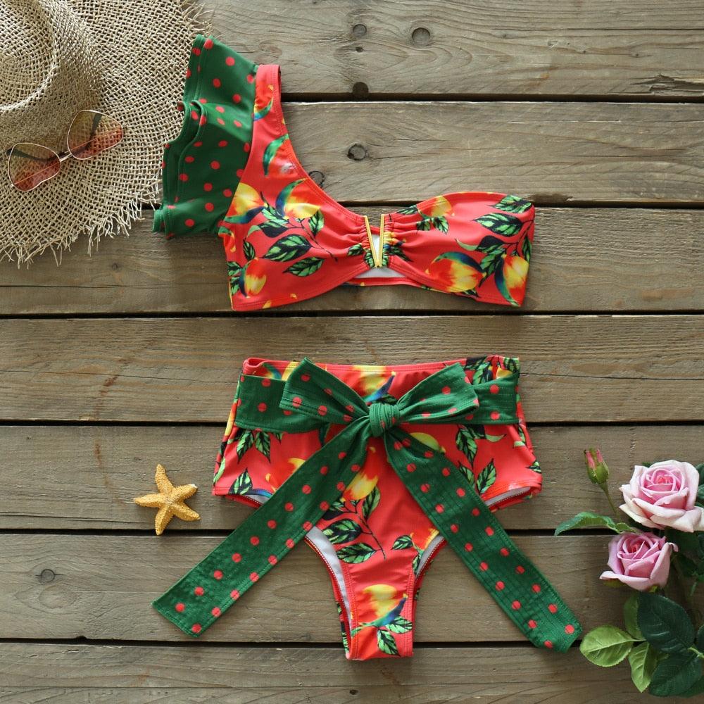 Two-Pieces Women Push-Up Padded Bra Ruffles Bandage Bikini Set Swimsuit Women's Bathing Suits Ruffles Flounce Bikini Sets Low Rise Two Piece Swimsuit Swimwear Bathing Suit Beachwear