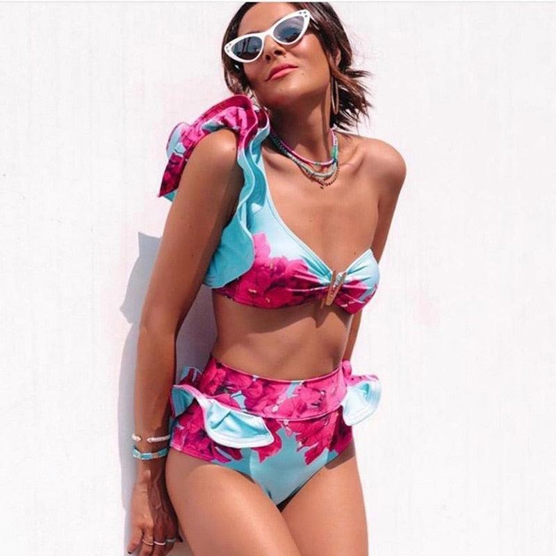 Two-Pieces Women Push-Up Padded Bra Ruffles Bandage Bikini Set Swimsuit Women's Bathing Suits Ruffles Flounce Bikini Sets Low Rise Two Piece Swimsuit Swimwear Bathing Suit Beachwear