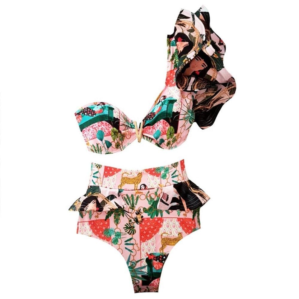 Two-Pieces Women Push-Up Padded Bra Ruffles Bandage Bikini Set Swimsuit Women's Bathing Suits Ruffles Flounce Bikini Sets Low Rise Two Piece Swimsuit Swimwear Bathing Suit Beachwear