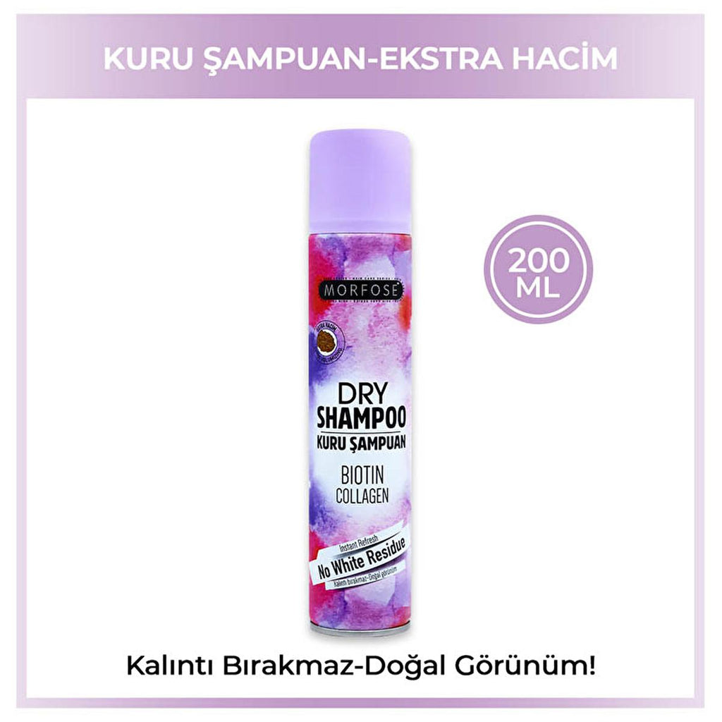 Morfose Extra Volume Dry Shampoo - Biotin & Collagen - Oil Absorbing, No Residue - Instant Hair Volume Booster, Waterless Cleanser