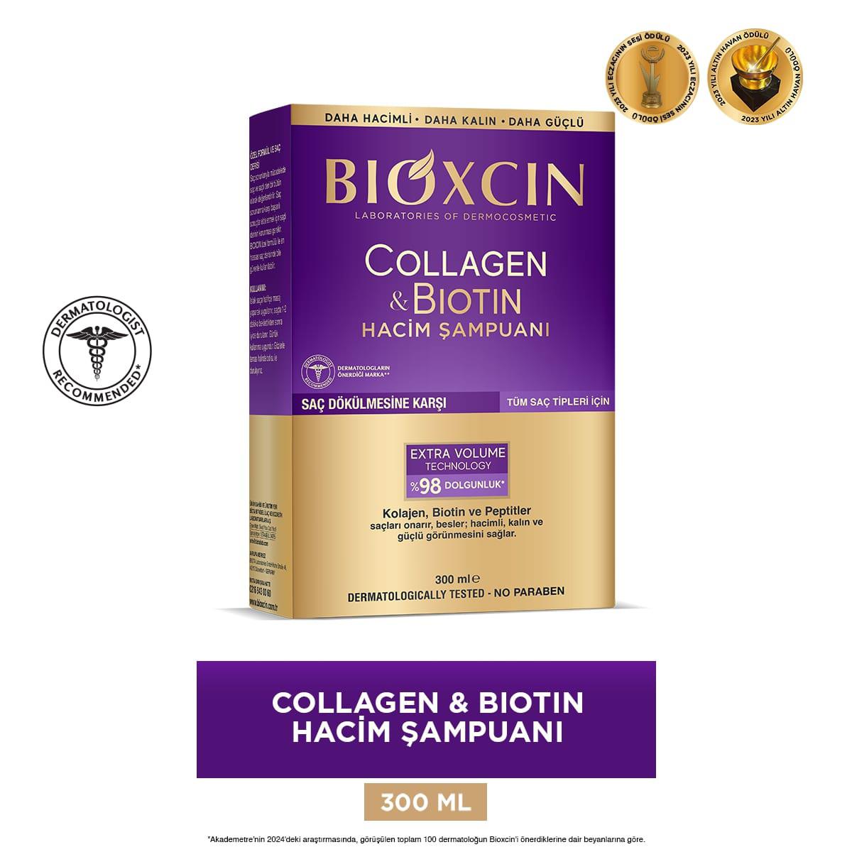 Bioxcin Collagen & Biotin Volume Shampoo - Strengthens & Volumizes Hair, Hypoallergenic, Paraben-Free