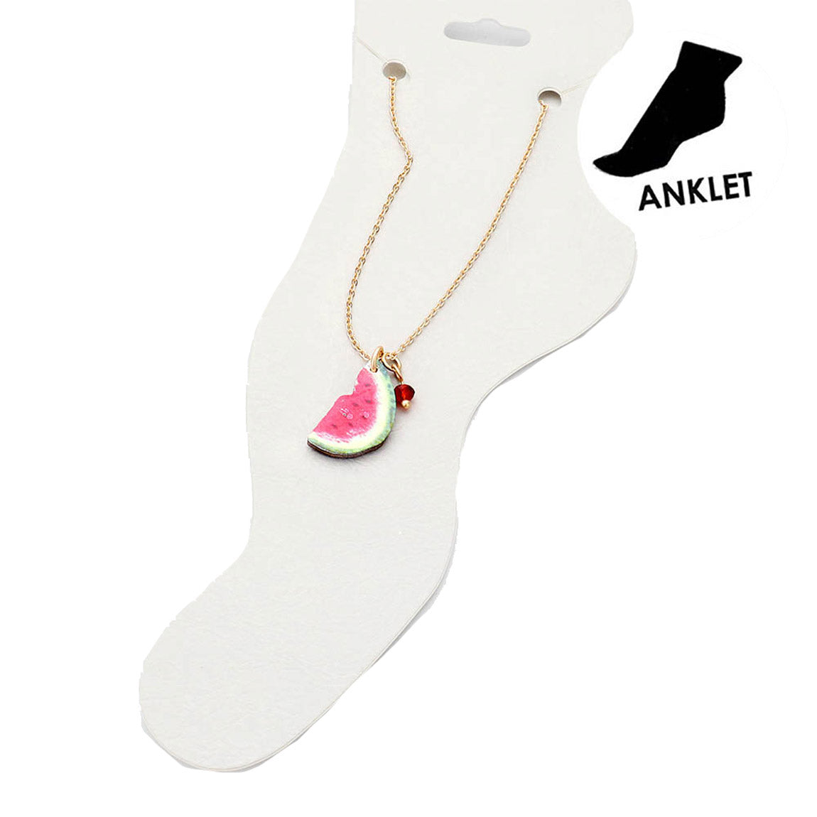 Rani Wood Watercolor Watermelon Charm Link Chain Anklet