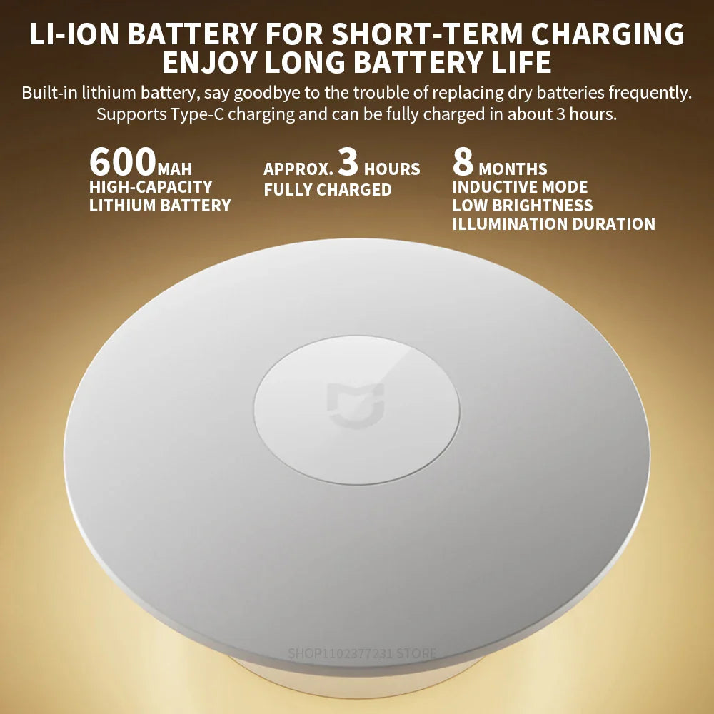 Rechargeable LED Motion Sensor Night Light, Adjustable Brightness, Infrared Human Sensor, Magnetic Base, USB - C - PhishStones Products