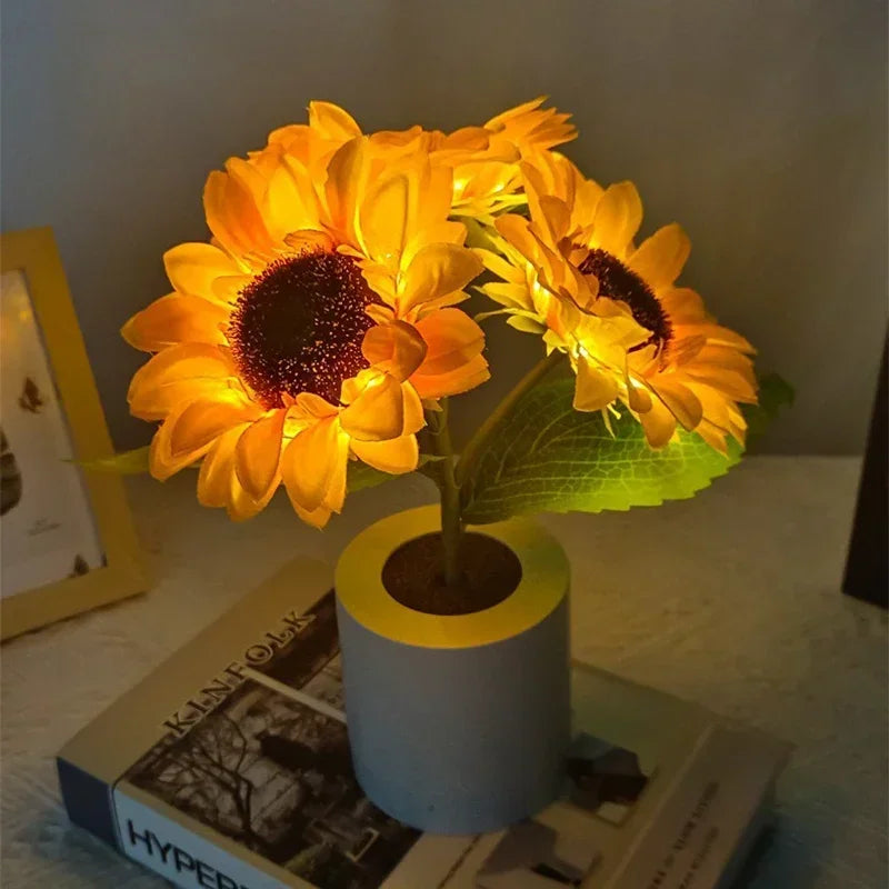 Rechargeable Sunflower LED Night Light USB Bedside Table Lamp Warm Light (3 - LED) - PhishStones Products