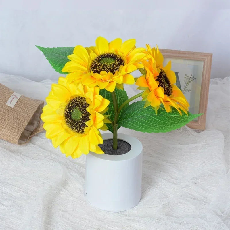 Rechargeable Sunflower LED Night Light USB Bedside Table Lamp Warm Light (3 - LED) - PhishStones Products