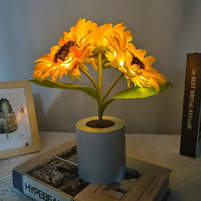Rechargeable Sunflower LED Night Light USB Bedside Table Lamp Warm Light (3 - LED) - PhishStones Products