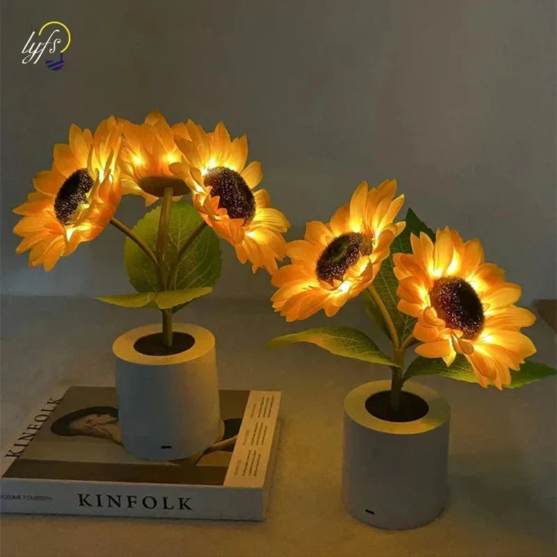 Rechargeable Sunflower LED Night Light USB Bedside Table Lamp Warm Light (3 - LED) - PhishStones Products