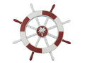 Red and White Decorative Ship Wheel with Palm Tree 18""