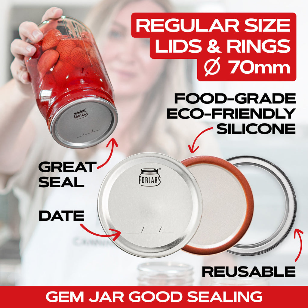 12 Regular Mouth + 12 Wide Mouth Canning Lids and Rings Set of 24