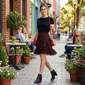 Maison Jules Women's Black Heart Print Knee Length Ruffled Skirt, Size Small
