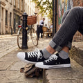Women Sugar Paige White No Tie Lace Up Canvas Sneakers Black Denim Shoes 6 M