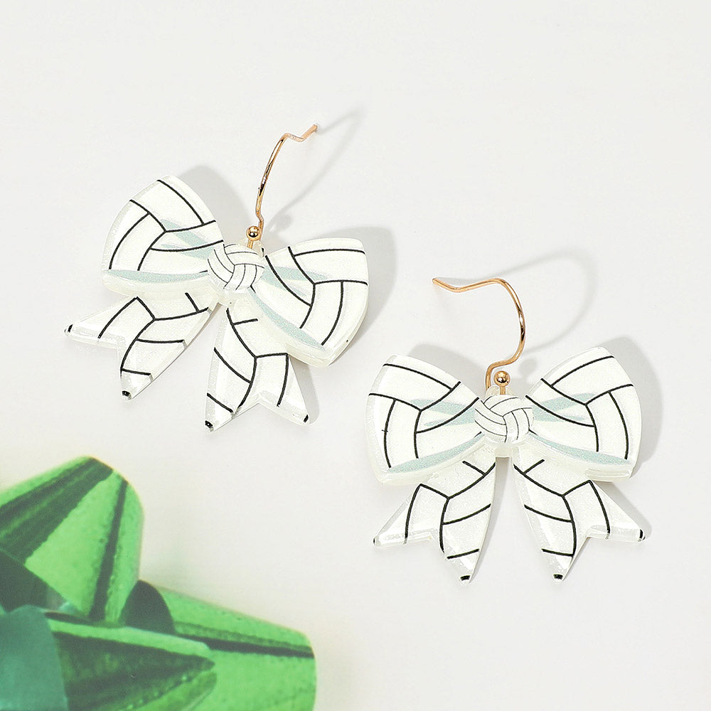 Resin Volleyball Bow Dangle Earrings