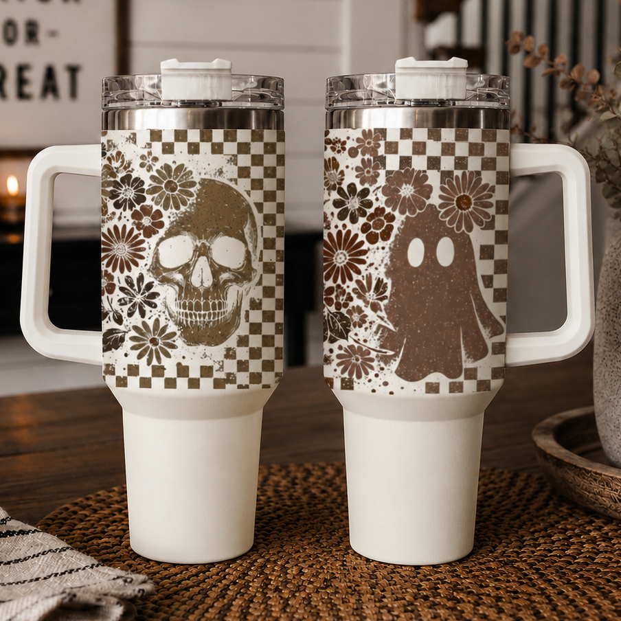 Retro Ghost + Skull 40oz