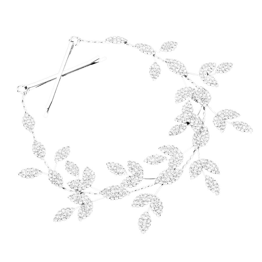 Rhinestone Embellished Leaf Cluster Vine Bun Wrap Headpiece
