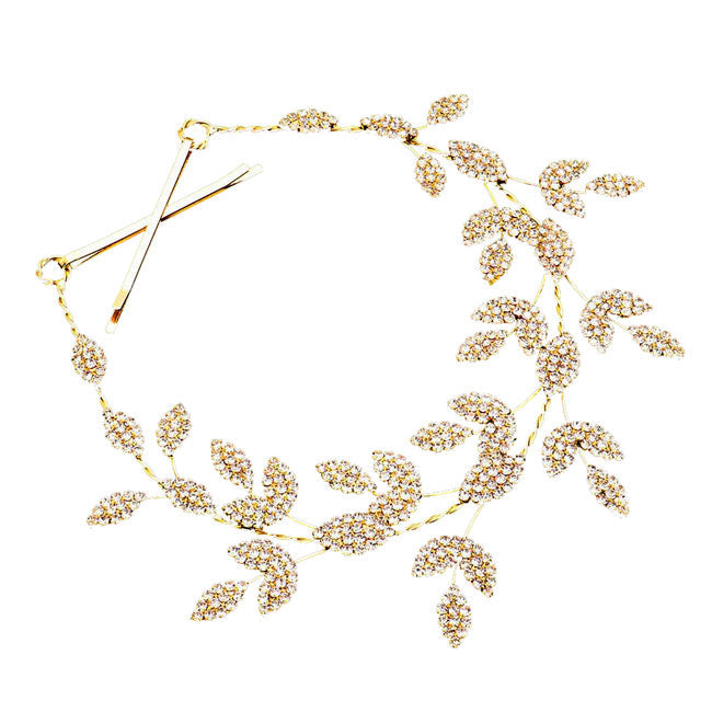 Rhinestone Embellished Leaf Cluster Vine Bun Wrap Headpiece