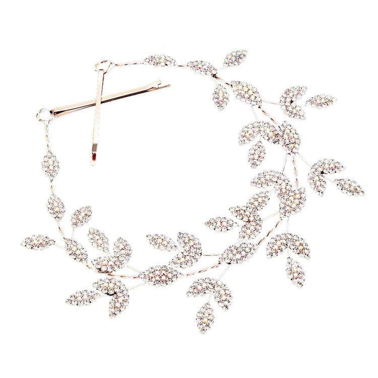 Rhinestone Embellished Leaf Cluster Vine Bun Wrap Headpiece