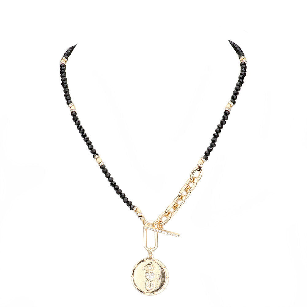Rhinestone Evil Eye Heart Horseshoe Pendant Beaded Necklace