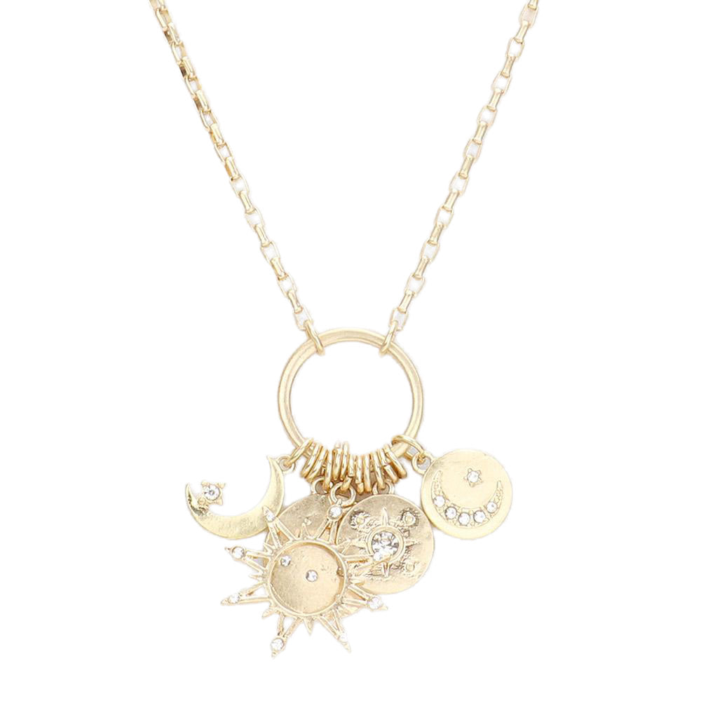 Rhinestone Moon Pinky Promise Virgin Mary Pendant Necklace