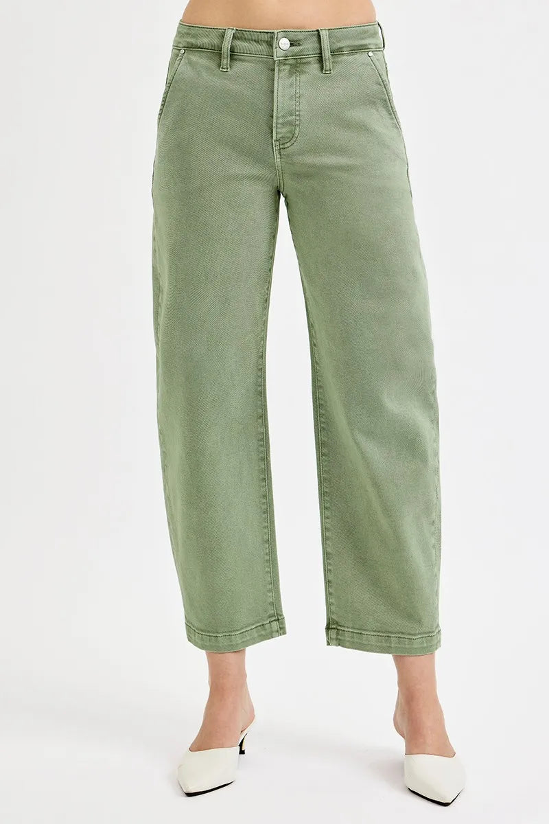 RISEN Full Size Tummy Control High Rise Crop Barrel Jeans Plus Size - PhishStones Products