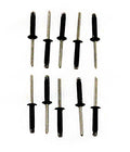 Tri Fold Rivet, 10 pack, .187 dia, .157 - .472 grip. Aluminum, Black, Made in USA