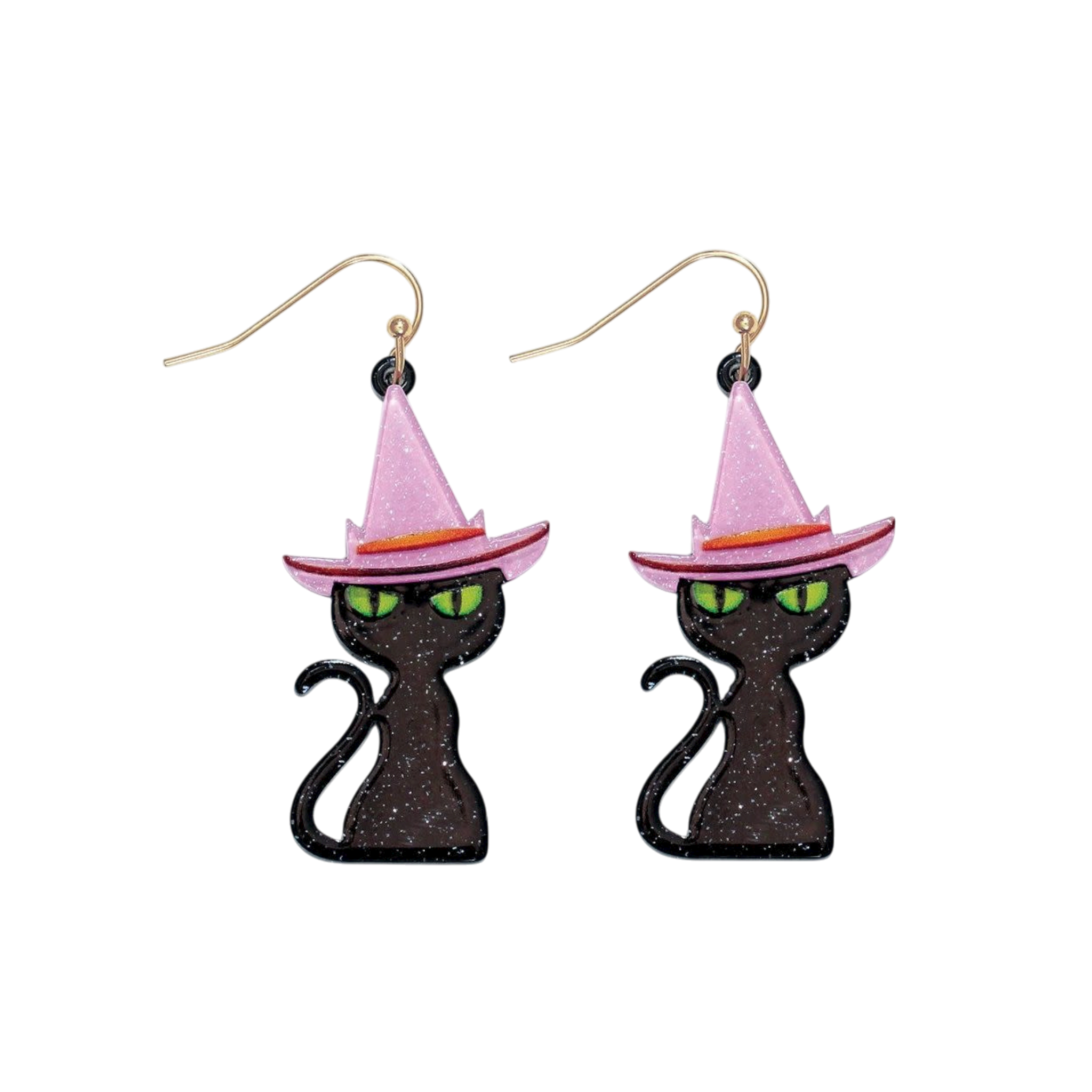 Purple Hat Black Cat Earrings