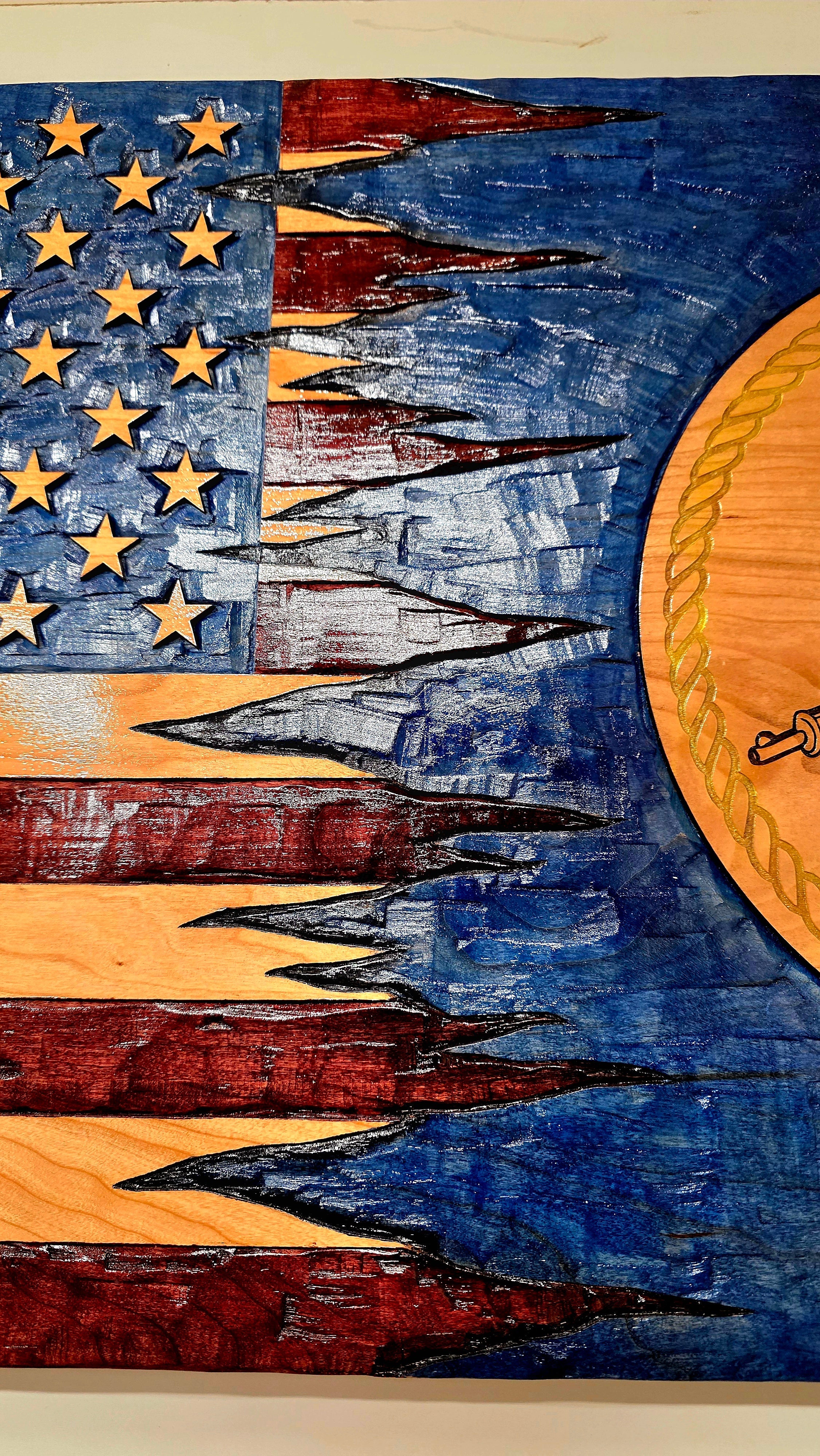 Hand Chiseled Rustic Wooden American Flag | American Grains | Handmade in the USA